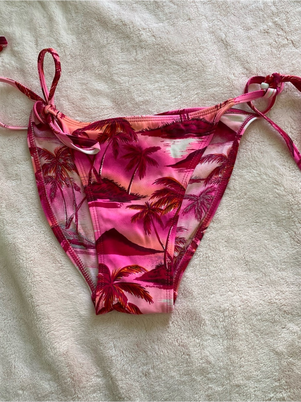 Pink Tropical Palm Tie-Side Bikini Bottoms